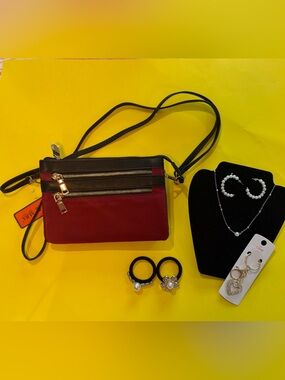 Alba Red and Black Dual-Zip Crossbody Bag & accessories